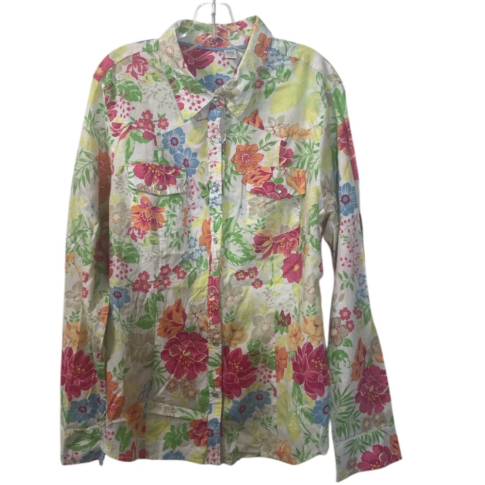 IZOD Floral Pearl Snap Button-Up Shirt Size Large